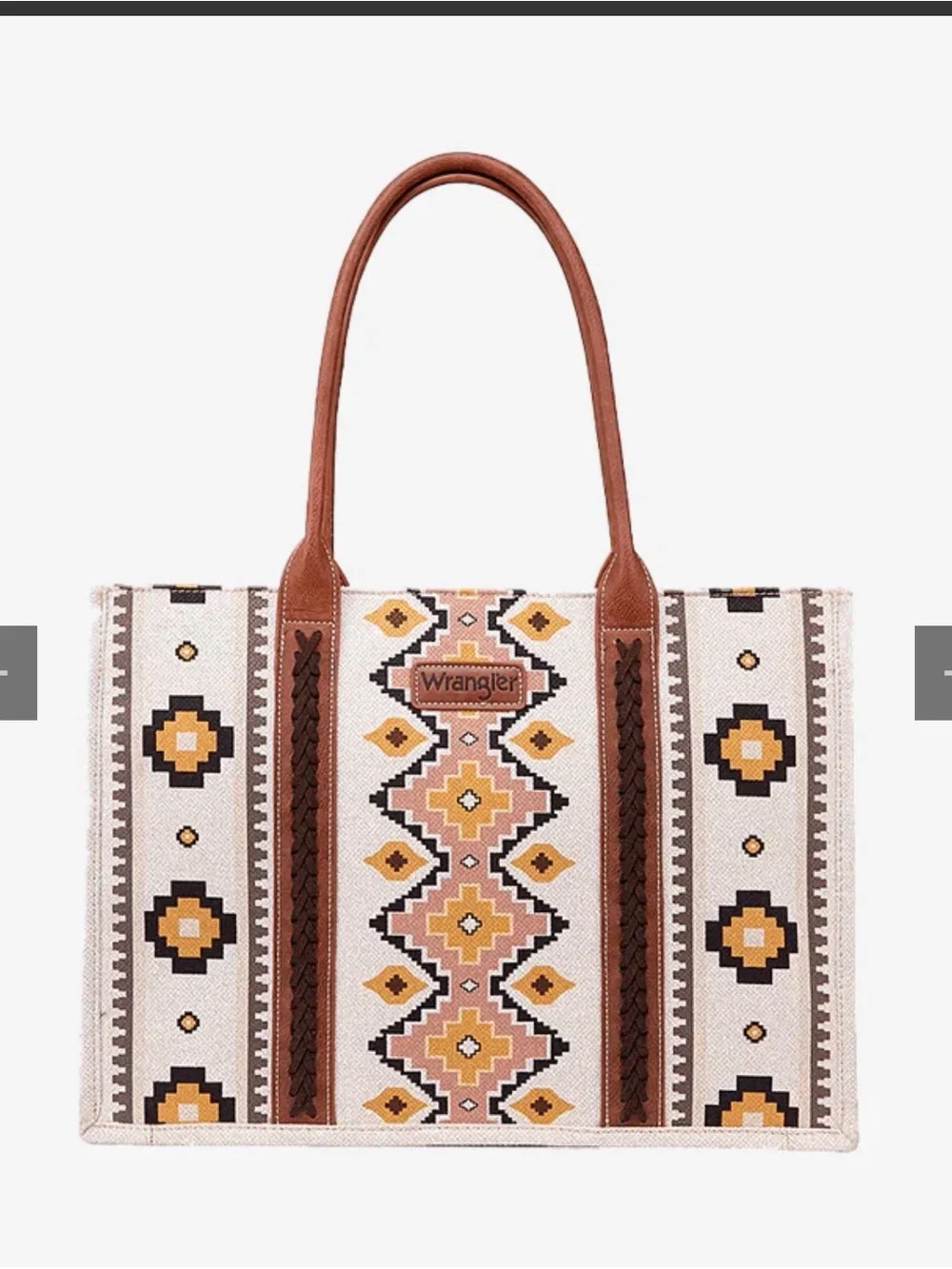 Wrangler Brown, Cream & Yellow Patterned Satchel with Detachable Strap